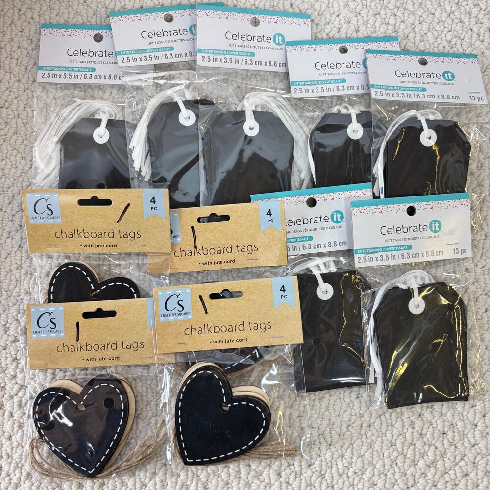 Black Gift Tags 11 Packs (159 Tags) Cardboard & Chipboard Ribbon & Jute Ties New